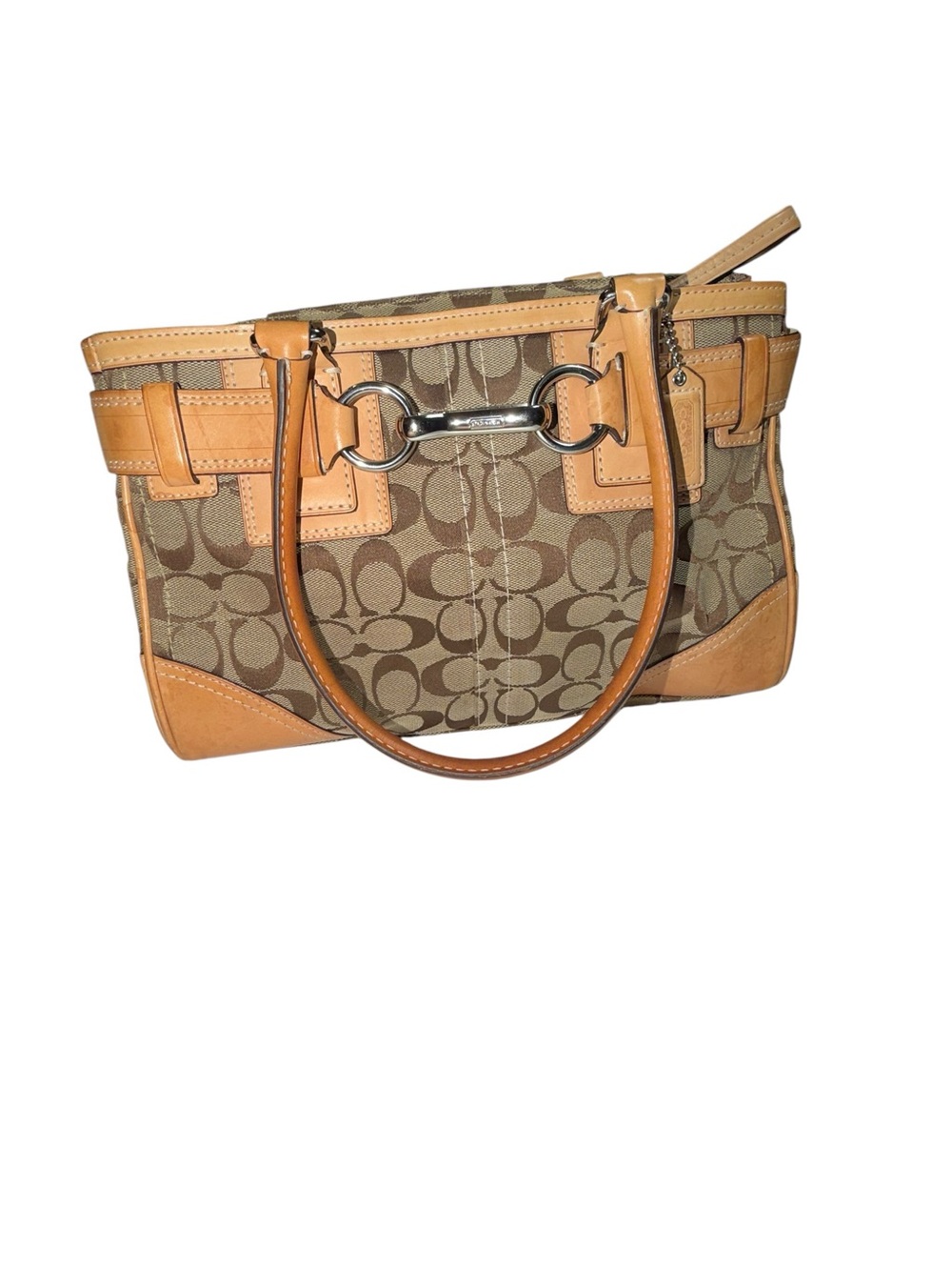 Coach Hamptons Signature Jacquard Satchel Brown Tan Leather H0671-10245